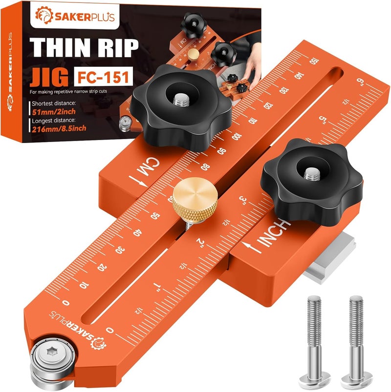 SakerPlus Thin Rip Jig Table Saw Jig Guide, Thin Rip Jig for Repetitive Narrow Thin Strip Cutting, Fits for 3/8" x 3/4" T Slot, Woodworking Tool Fast Thin Ripping Guide for Table Saw Band Saw Router - Image 1